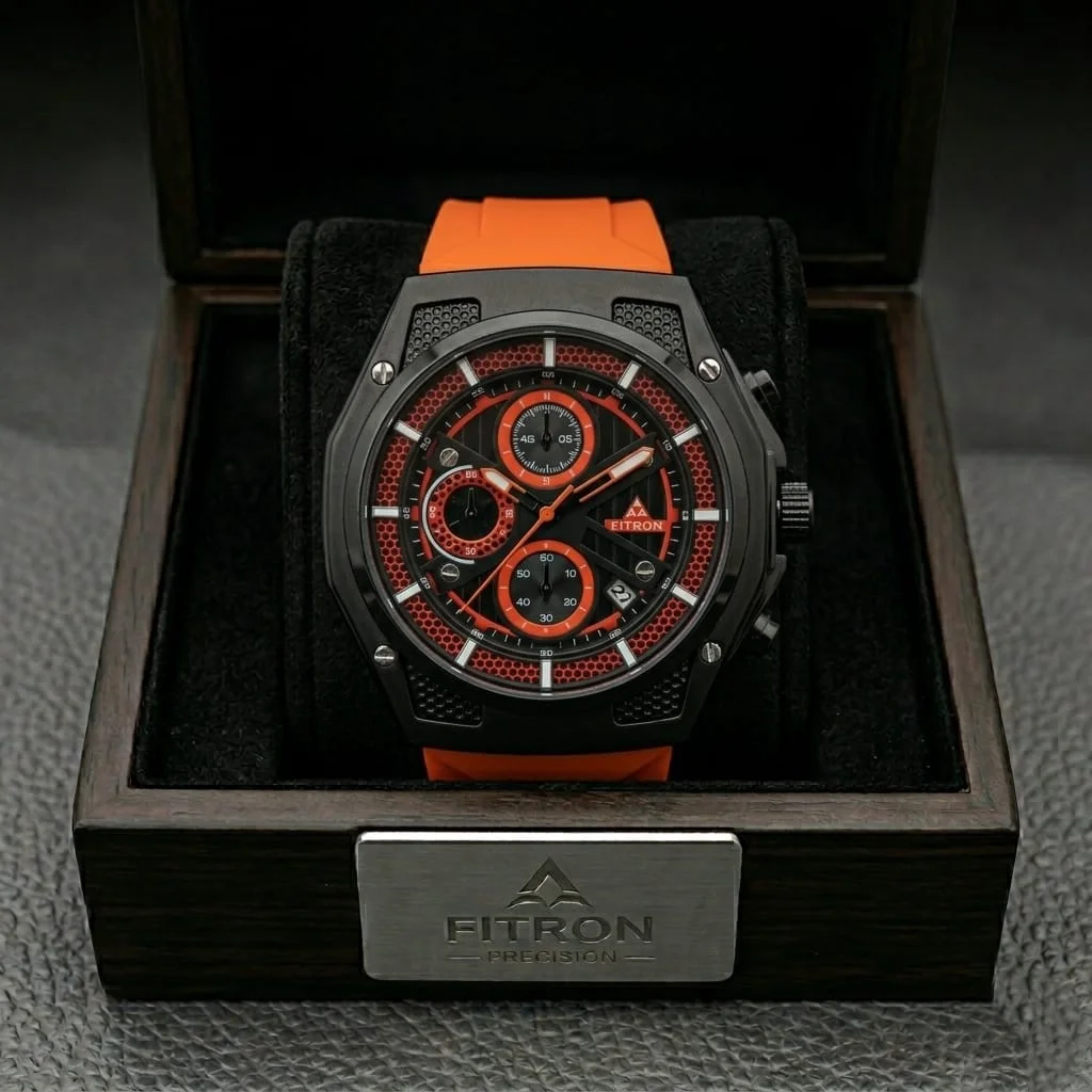 Fitron Velocity Sport - Chronograph watch with orange strap